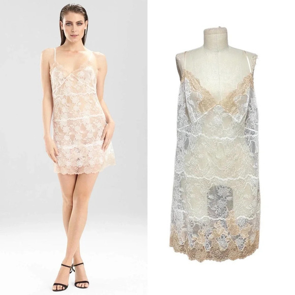 Josie Natori Chantilly Bordered Lace Chemise Lingerie White Size XL - Picture 1 of 12